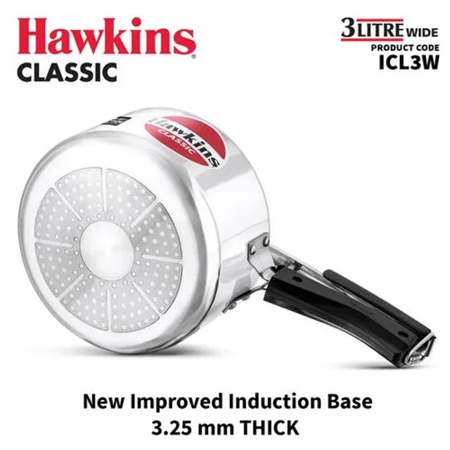 Hawkins Classic Aluminium Inner Lid Pressure Cooker - Wide, Induction Base, With Handle, Silver, CL3W, 3 l-2.webp
